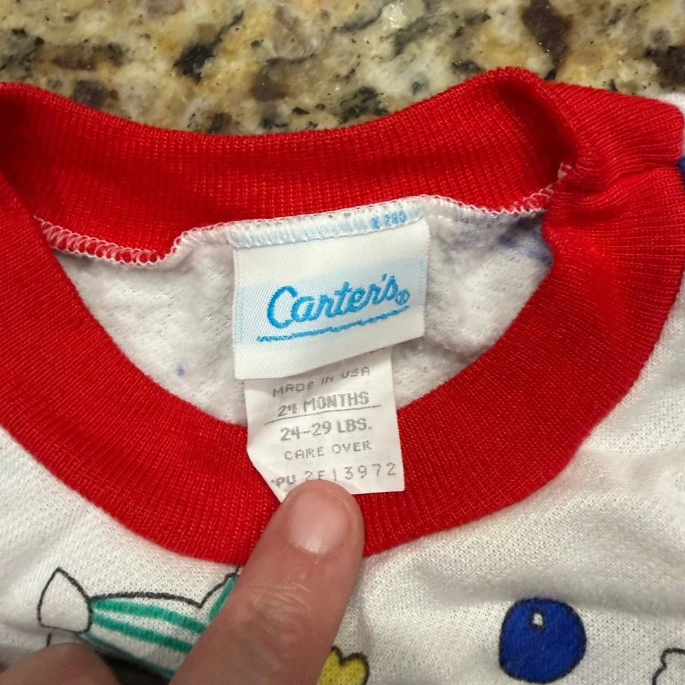 Vintage Carters Toddler Clown Print Sweatshirt Made in USA White Red 24 Months